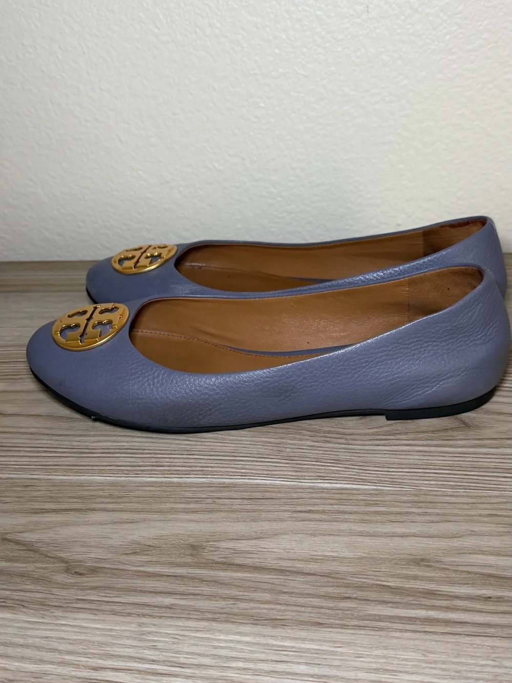 Tory Burch Lavender Leather Ballet Flats with Gold Logo